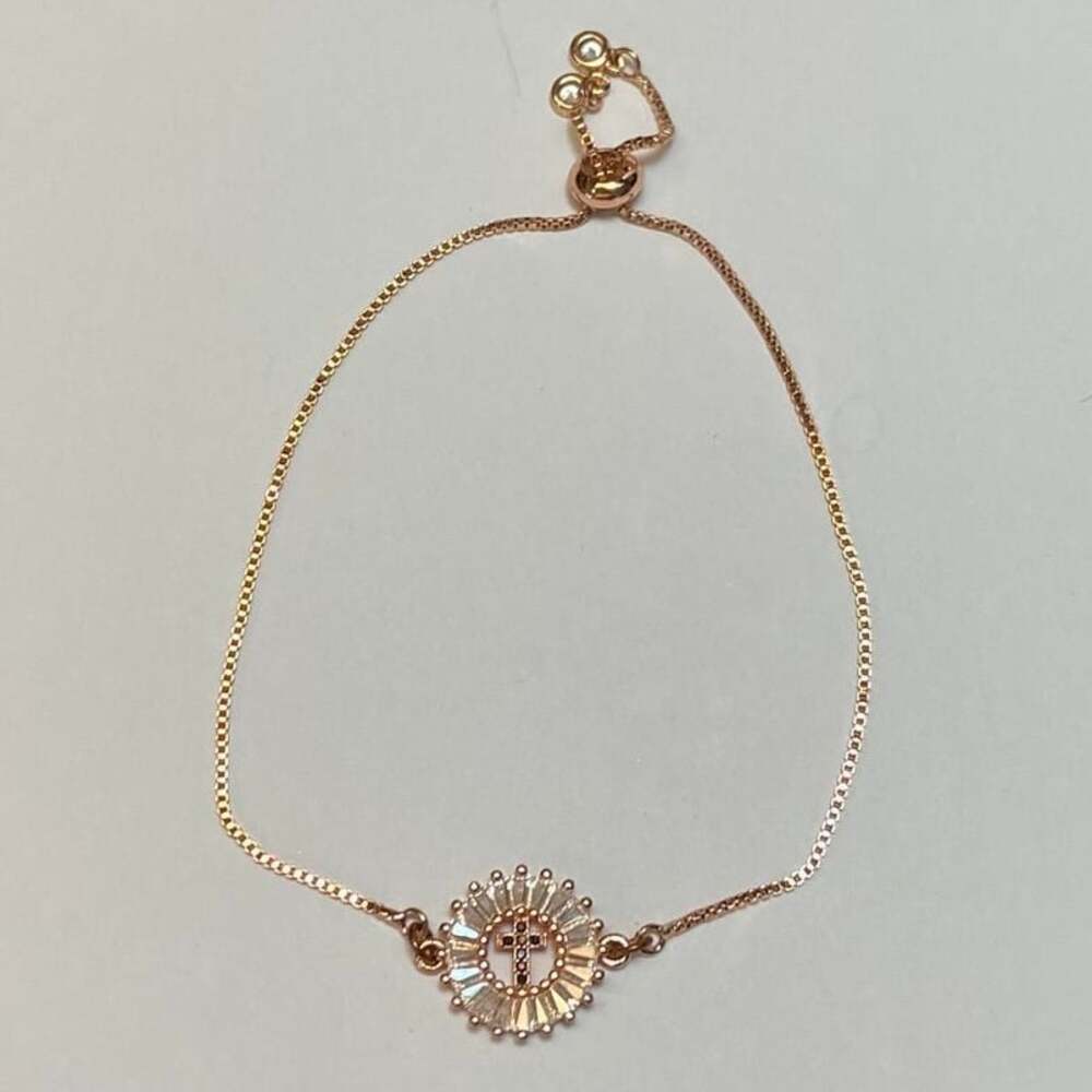 Rose Gold Sunburst Gemstone Cross Adjustable Bracelet